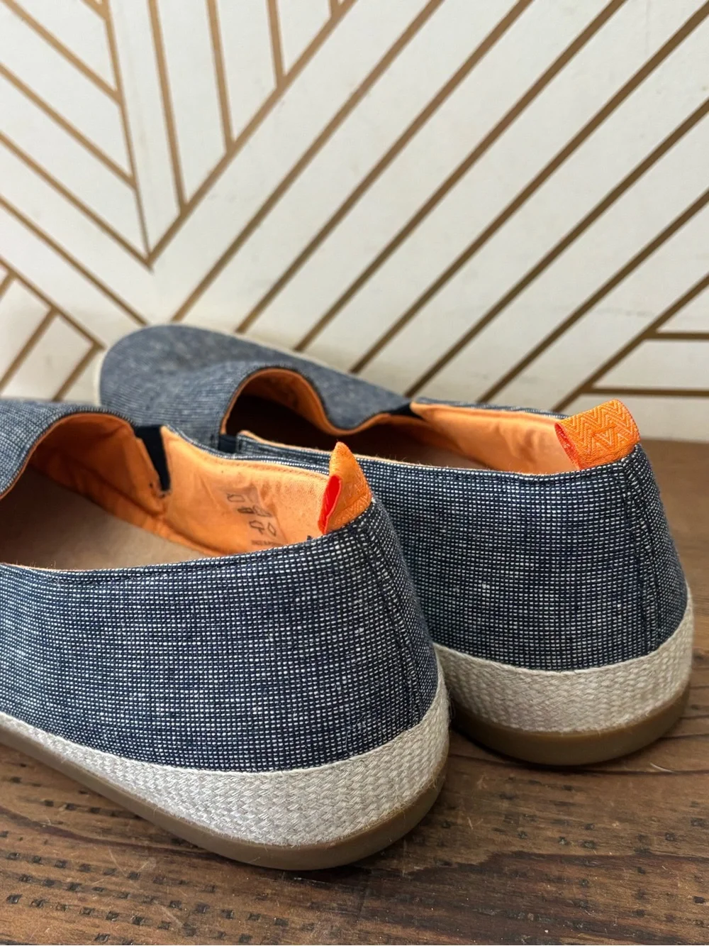 Men's Casual Slip-On Loafers in Denim Blue with Orange Lining